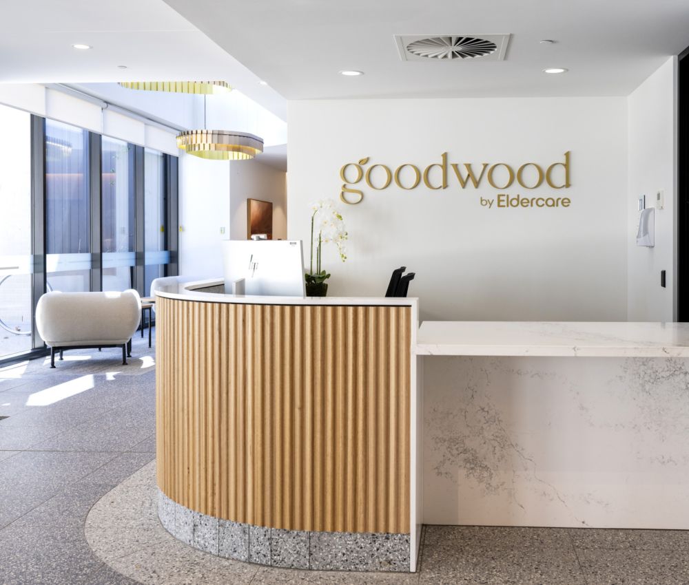 Reception area of Eldercare Goodwood, featuring a modern and welcoming environment.