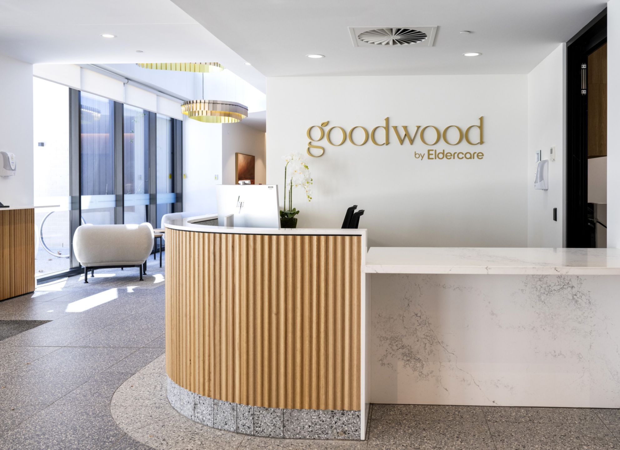 Reception area of Eldercare Goodwood, featuring a modern and welcoming environment.