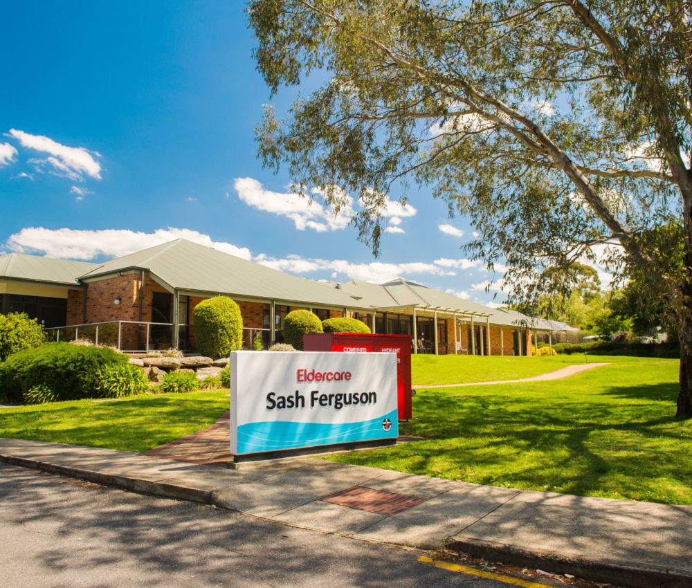 Front garden area at Eldercare Sash Ferguson complete with garden path and undercover area.