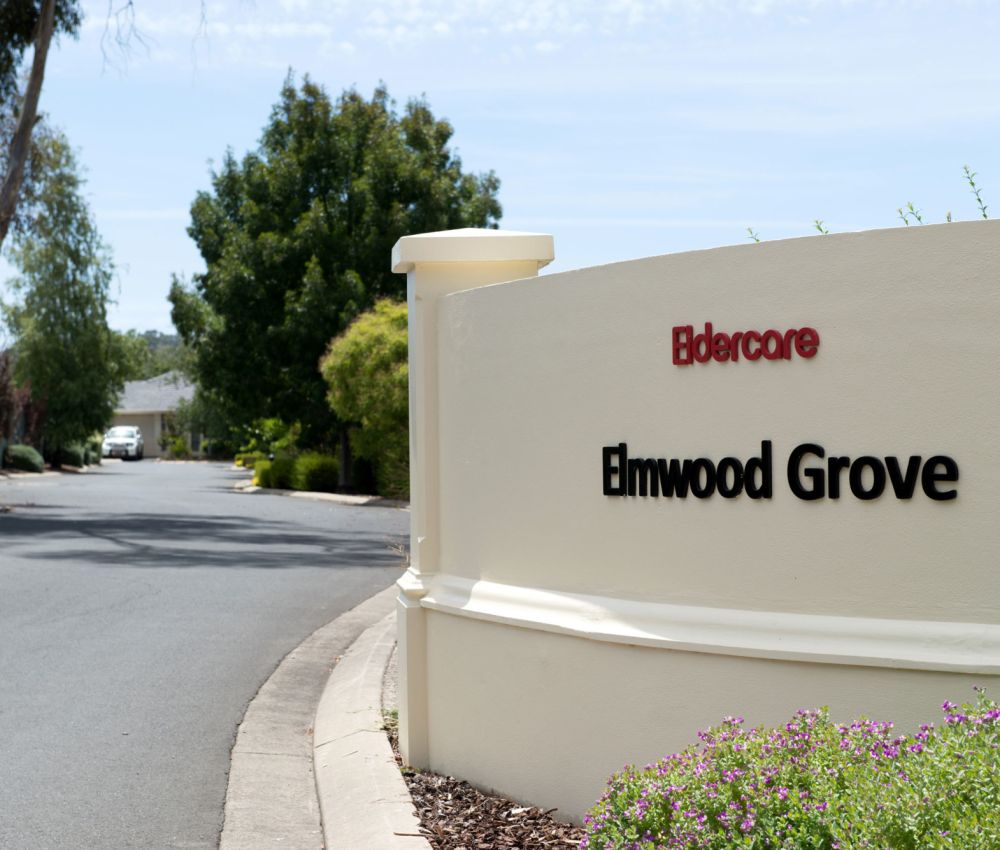 Eldercare Elmwood Grove Retirement Living signage.